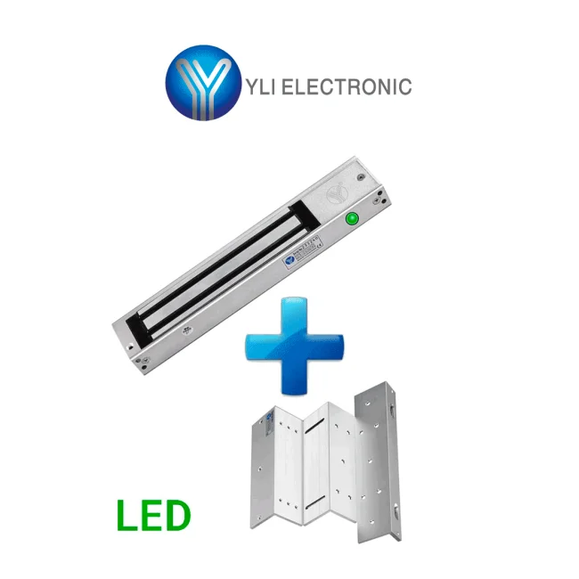 YLI YM280NLEDPAK - Paquete de Cerradura Magnética YM280N con Led y Soporte de Fijación tipo ZL / Fuerza de Sujeción 280kg (600LB) / Para puertas de madera, vidrio y metálicas