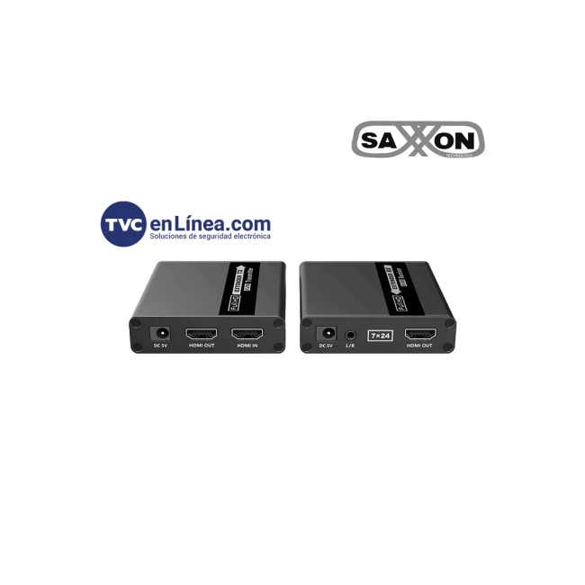 SAXXON LKV223 - Kit extensor de video HDMI/ Resolucion 1080P/ 60 Hz/ Hasta 70 metros con Cat6/ 6A/ 7  Cero latencia/ Loop HDMI/ Soporta HDR/ Infra rojo de 2 vías/ Salida de audio/