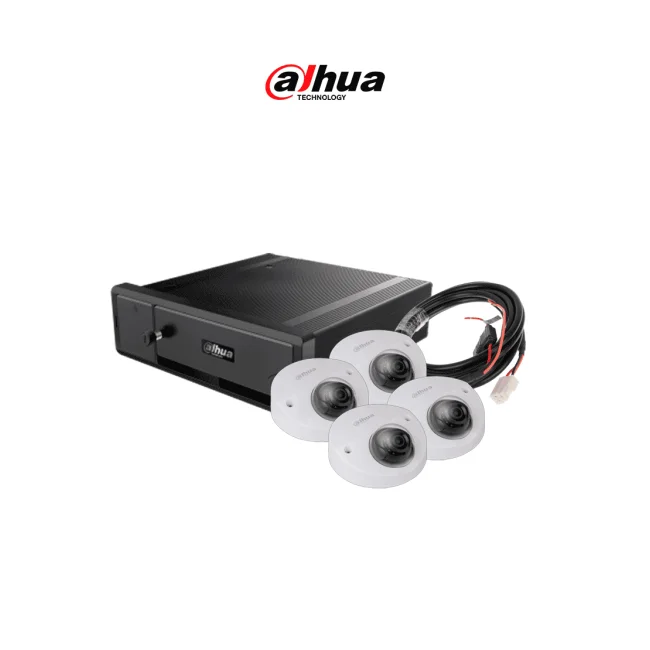 DAHUA FLOTA INTELIGENTE - Paquete de solución móvil IP que incluye: 1 grabador móvil IP de 8 canales, 4 cámaras IP domo de 2 MP (1080p) y el cable extensor de alimentación, Compatible con el software Mobile Center
