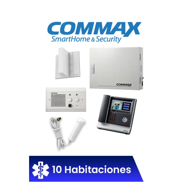 COMMAX ENFERMERIAPACK - Paquete de solución de enfermería para 10 habitaciones de Hospital / Incluye unidad central, unidad de enfermería, 10 subestaciones de cama, 10 botones pulsadores, 10 Botones de Emergencia, 2 luces de corredor