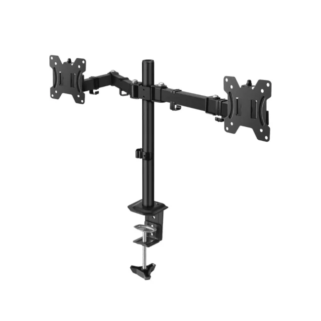 STEREN STV215 - Soporte de Escritorio para 2 Monitores de Hasta 32 Pulgadas /Estándar VESA: 75x75/ 100x100/ Ajuste Inclinación y Giro/ Soporta Hasta 8Kg / Articulaciones en Cada Brazo / Compatible con Monitores Curvos/
