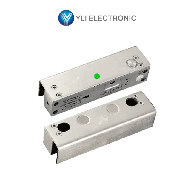 YLI YB500ULED - Cerradura Eléctrica de Perno Soporta 1000 Kg de Fuerza de Sujeción, Indicador LED para Puerta de Vidrio Sin Marco, 12 VDC, con Retardo de Tiempo Ajustable