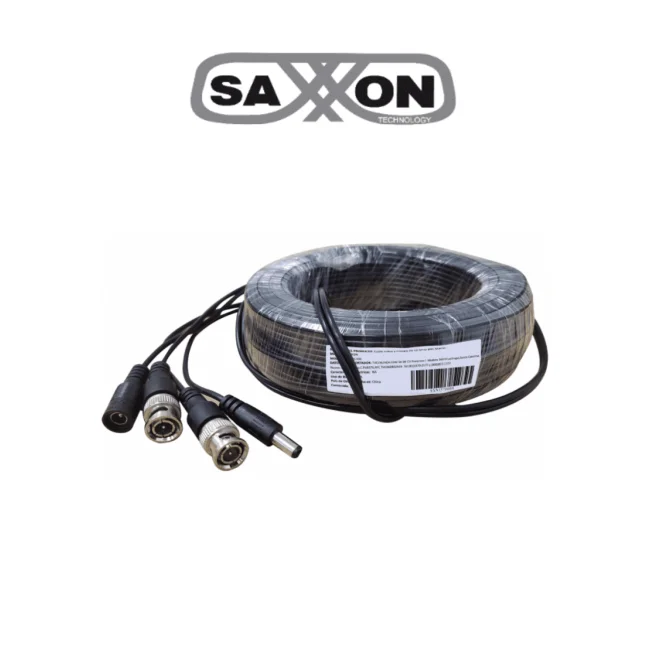 SAXXON WB0150C- Cable de 50 Metros Armado para Video y Energia/ Para Camaras Hasta 8 Megapixeles/ con Conectores BNC y de Energía/ Uso Interior/ Cable de Video 100% Cobre/ 12W/ Soporta: AHD/CVI/TVI/CVBS/