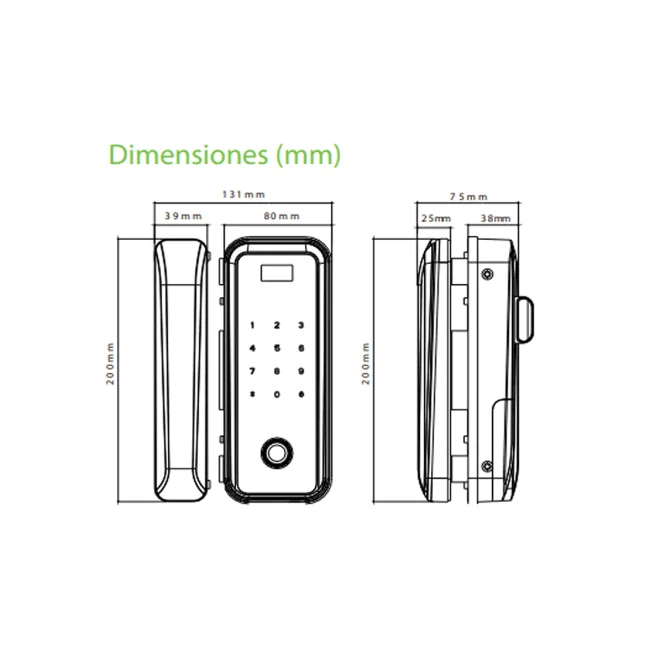 ZK GL300 - Cerradura Biométrica para Puertas de Vidrio, Compatible con Anchos de Puerta de 10 a 12 mm, Capacidad para 100 Usuarios, Control Remoto Incluido, Compatible con Tarjetas Mifare 13.56 MHz image 3
