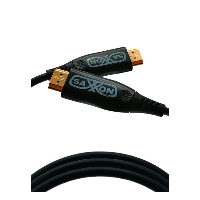 SAXXON SX20HDF047 - Cable HDMI de 20 Metros por Fibra Óptica 4K@60Hz / Fibra 4 hilos + 7 hilos cobre estañado / Compatible con HDMI 2.0 / Alta velocidad 18 Gbps / 3D / HDR / Caja de Aleación de Zinc / Calidad Premium