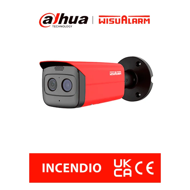 DAHUA WISUALARM HY-FT431LFP-Cámara IP Térmica Detección de Fuego de 4MP/Detector VOx de alta sensibilidad/ Detección Incendio, Alarma de Punto Frio y Caliente/ E&S de Alarma/Ranura de MicroSD, Micrófono,Bocina 70dB/IP67