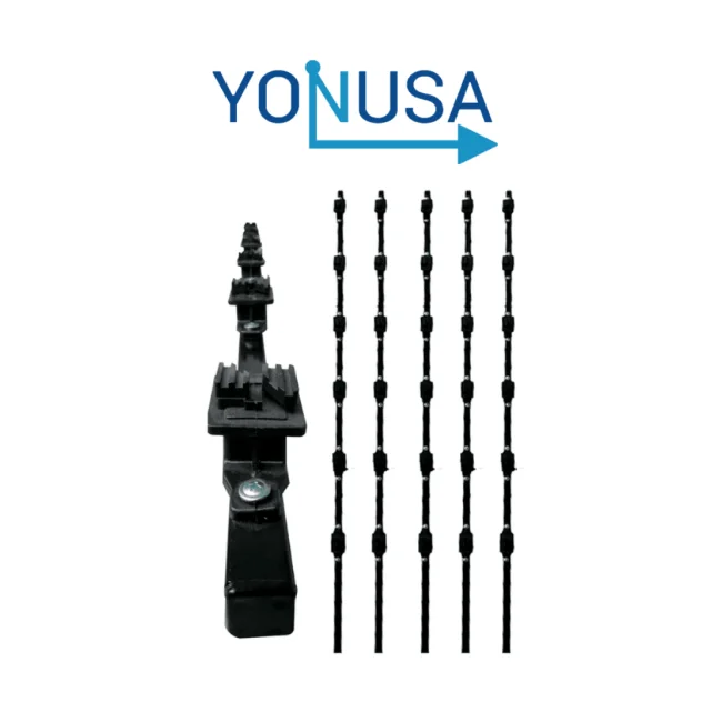 YONUSA K156L - Kit de 5 postes de perfil 3/4 en color negro de 1.2 mts de largo, con 6 aisladores de paso para 6 líneas con 15 cm de separación/ Listo para instalación en campo