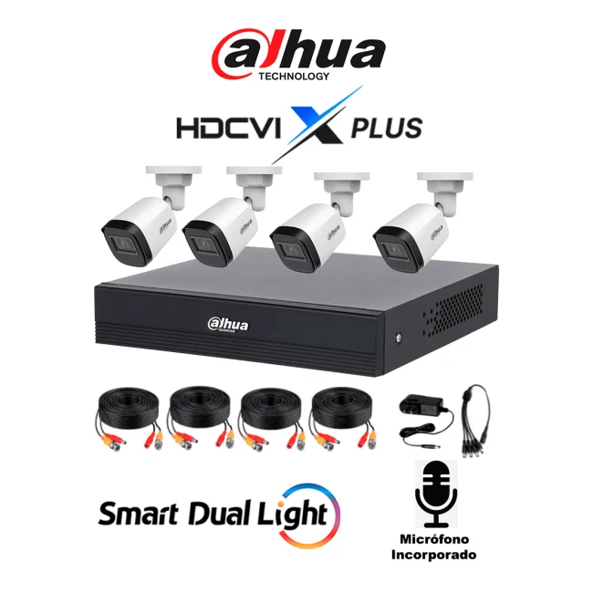 DAHUA DH-KIT/XVR1B08-I/T/8-B1A21N-U-IL-A-0280B- Kit de 8 Canales 2 Megapixeles DVR Cooper-I WizSense Con IA H.265+ 8 Camaras B1A21N-U-IL-A-0280B 1080p 8 Canales + 2 IP o Hasta 10 Canales IP 4 Canales SMD Plus
