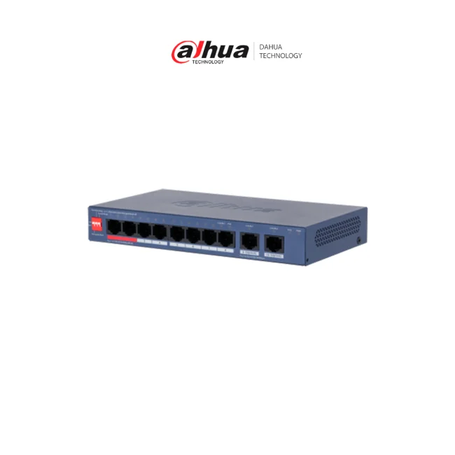 DAHUA DH-CS4010-8GT-110-V2- Switch de 10 Puertos Gigabit / 8 Puertos PoE / 2 Puertos Uplink 10/100/1000/ 110 Watts Totales / Switching 20 Gbps / Tasa de Reenvio de Paquetes 14.88 Mbps / PoE Watchdog / Plataforma DoLynk Care