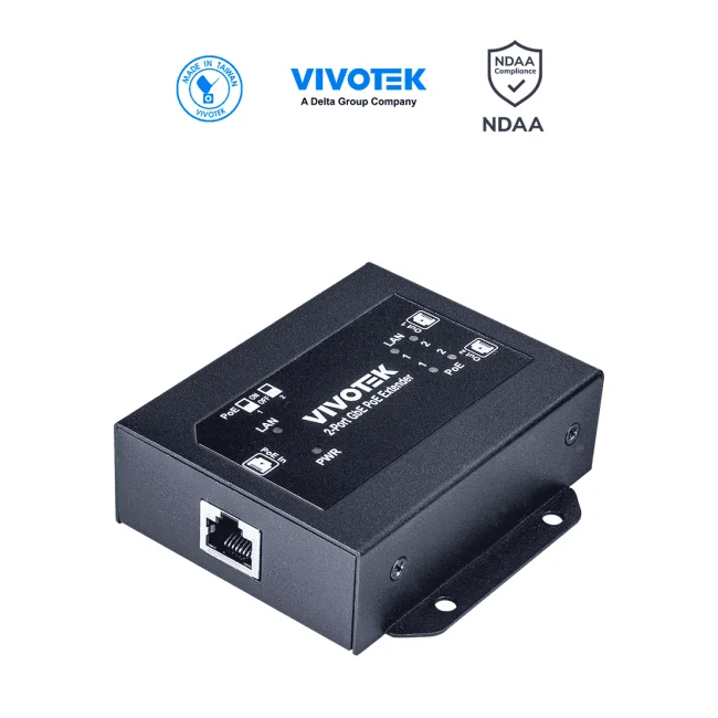 VIVOTEK AP-GXC-0200 - Extensor PoE de 2 puertos Gigabit Ethernet para interior, con hasta 68W y hasta 300m en conexión escalada de 2 unidades, compatible con NDAA.
