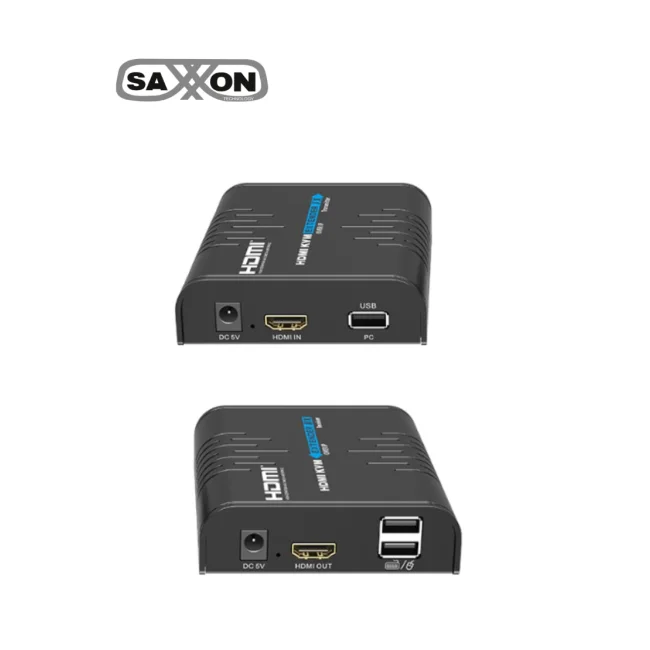 SAXXON LKV373KVM-5.0- Kit Extensor HDMI/KVM para Hasta 120 metros/ Resolución 1080p@60Hz/ Soporta Cableado con CAT 5e y 6/ 30 HZ/ 2 Puertos USB para Conectar Teclado y/o Mouse/ 5 VCD/ Plug and Play/ Punto a Punto o Punto Multipunto con Switch/