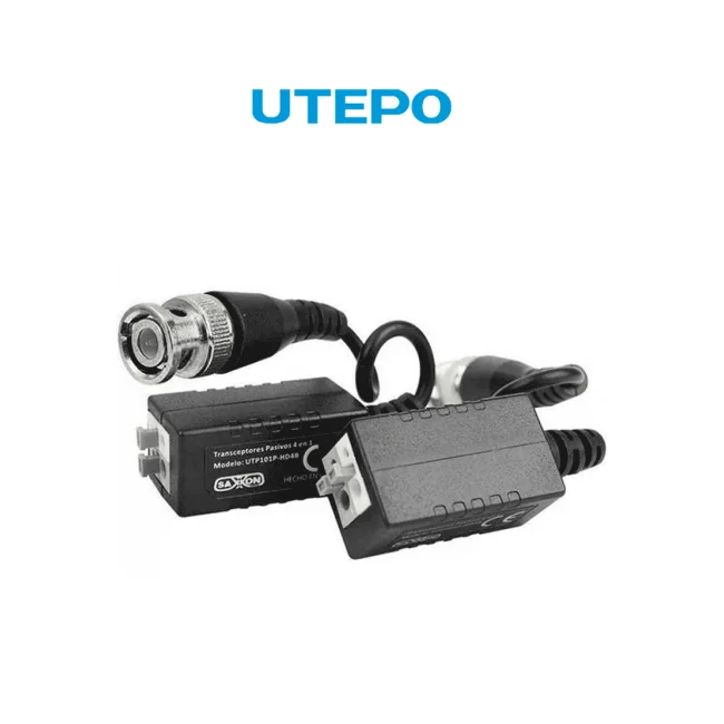 UTEPO UTP101PHD4B - Par de transceptores pasivos (Video Baluns) soporta 4MP a 200m, 1080p a 250m, 720p a 300m en CVI. Compatible con HDCVI, TVI, AHD y CVBS. Incluye 2 terminales Push para fácil conexión