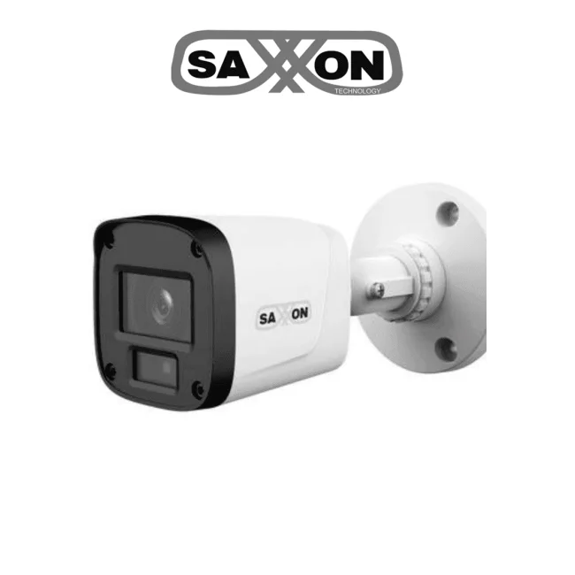 SAXXON SUA-HAC-B20P-0280B- Cámara Tipo Bala de 2 Megapíxeles & 1080P/ Lente de 2.8 mm Apertura de Hasta 100°/ Iluminación IR de Hasta 20m/ Para Exterior IP67/Material Plástico de Alta Duración/Funcionamiento en Modos CVI & AHD & TVI