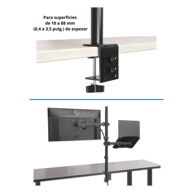 TCE LMG25NB - Soporte de Escritorio Combinado para Monitor de 13" a 32" y Laptop de 10 a 17" , Carga Máxima Monitor 8Kg ,  Ajuste de Inclinación y Rotación image 5