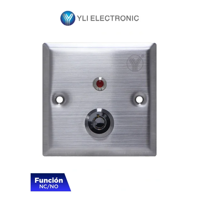 YLI YKS850LS - Botón Liberador de Llave, Indicador LED, Acero Inoxidable, Resistente a la Intemperie, Función NC/NO
