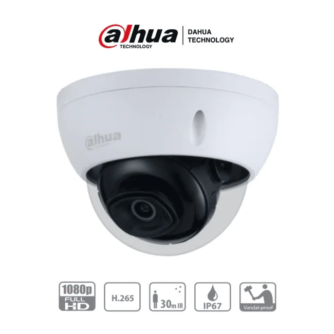 DAHUA DH-IPC-HDBW1230EN-0280B-S5- Cámara IP Domo Antivandalica de 2 Megapixeles/ Lente de 2.8 mm/ 104 Grados de Apertura/ Metalica/ IR de 30 Mts/ IP67/ IK10/ PoE/ DWDR/