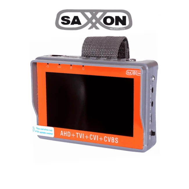 SAXXON TES07MC- Probador de Video de Pulsera con Pantalla de 4 Pulgadas/ Soporta Resolución de Hasta 4 Megapíxeles/ Soporta: HDCVI/TVI/AHD/ Salida de Energía de 12vdc para Alimentar Cámaras/ Soporta Control por Coaxial/  Lampara Led/