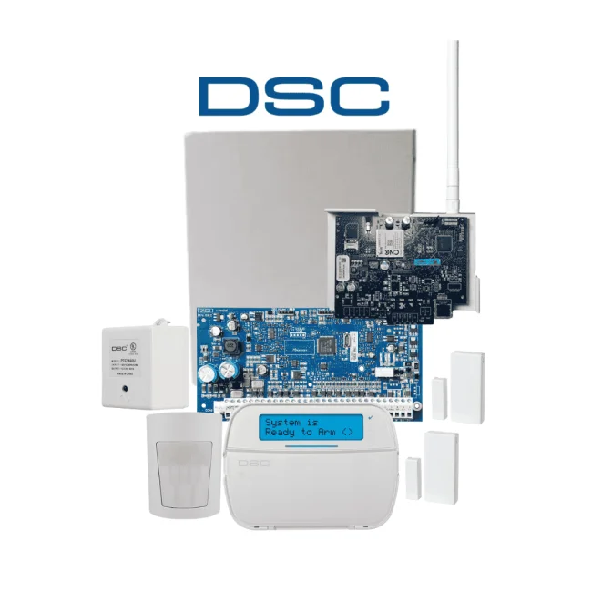 DSC NEO-RF-LCD-IPLTE-SB Paquete NEO 32 Zonas /Comunicador Dual TL280LE/Panel HS2032/Teclado RF LCD HS2LCDRF9N/2 Contactos PG9303/1 PIR Inalámbrico PGP9914/Transformador/Gabinete GMX003. Sin Batería