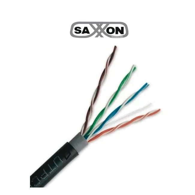 SAXXON OUTPCAT5ECOPEXT100 - Bobina de 100 Metros de Cable UTP Cat5e 100% Cobre/ Exterior con Doble Forro/ Color Negro/ Ideal para Cableado de Redes de Datos y Video/