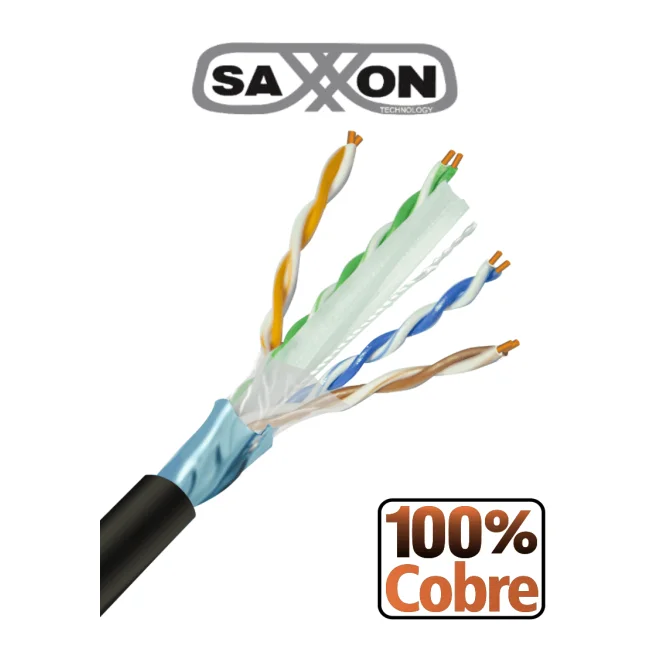 SAXXON OFTPCAT6COPEXT - Bobina de Cable FTP Cat6 100% Cobre/ 305 Metros/ Blindado/ Color Negro/ Uso Exterior/ Ideal para Cableado de Redes de Datos y Video/ Cert ISO9001/ UL / RoSH/