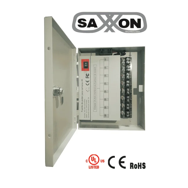 SAXXON PSU1213D8H- Fuente de Poder Profesional de 11 a 15 vcd/ 13 Amperes/ Para 8 Camaras Hasta 4k/ 1.6 Amperes por Canal/  Protección contra Sobrecargas/ Filtro de Ruido por Canal/ Uso rudo/ image 3