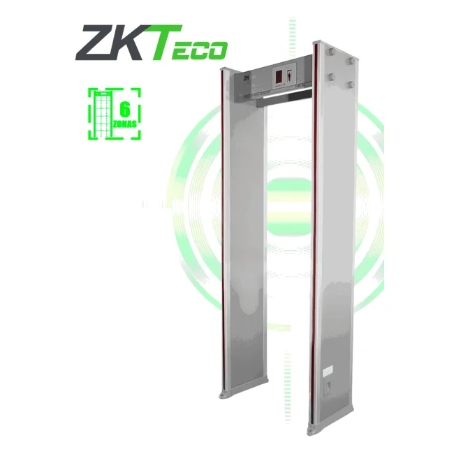ZKTECO D1065 - Arco detector de metal con 6 zonas de detección, 100 niveles de sensibilidad, pantalla LCD de 3.5", contadores de personas y alarmas, indicadores LED en ambas vistas