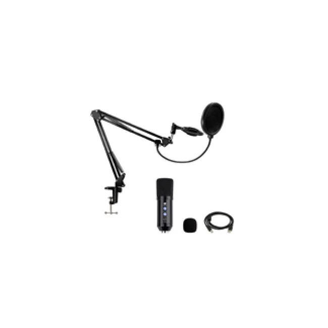KIT DE MICR&Oacute;FONO DE CONDENSADOR PROFESIONAL, CONTROL DE VOLUMEN, USB. INCLUYE SOPORTE DE BRAZO AJUSTABLE DE SUSPENSI&Oacute;N