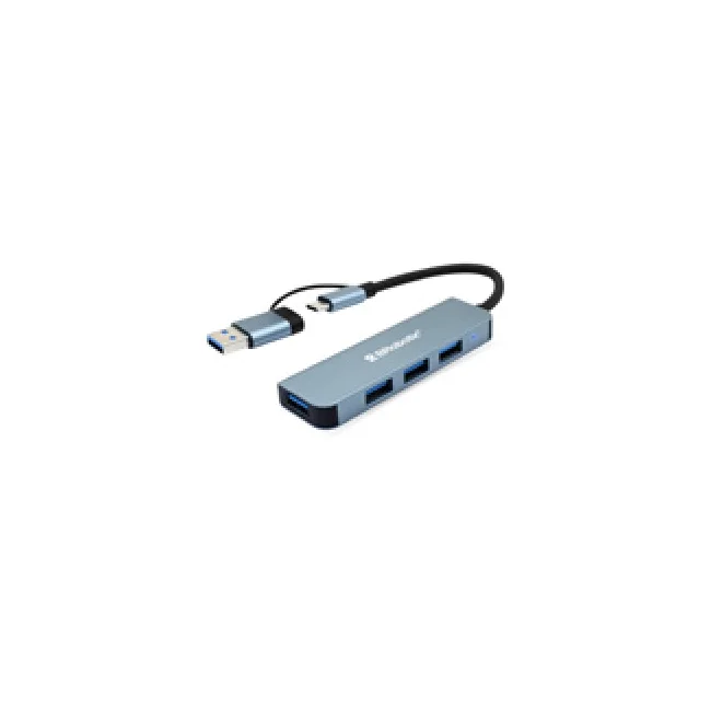 HUB USB V3.0, 4 CONECTOR DUAL TIPO C/TIPO A a 4 PUERTOS TIPO A, PLATA