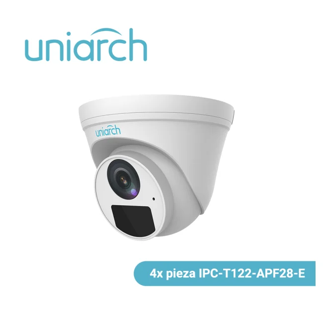 KIT UNIARCH TURRET 2MP / 4 CÁMARAS TIPO TURRET IPC-T122-APF28-E CON LENTE FIJO 2.8 MM / ULTRA 265 / 3-AXIS / DWDR / 2D/3D DNR / MICROFONO INTEGRADO/ IR 30 M / IP67 / 1 NVR-104E2-P4 Y 4 CABLES PREARMADOS image 3