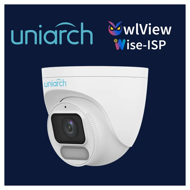 CAMARA IP TURRET OWLVIEW UNIARCH IPC-T242-ADF28K-WP / 2MP / LENTE 2.8MM / WDR120DB / LUZ-BLANCA+LUZ-CALIDA30M / MICROSD512GB / MICROFONO-INTEGRADO / ULTRA-MOTION-DETECTION / POE-AF / ONVIF / 3-AXIS / IP67 / METAL+PLASTICO / ULTRA265 / SERIE HALO / MODOCORREDOR