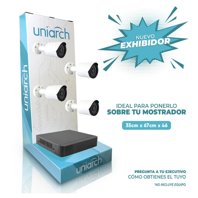 EXHIBIDOR UNIARCH  35 CM ANCHO, 67 CM ALTO Y 46 DE PROFUNDIDAD. MATERIAL CARTON