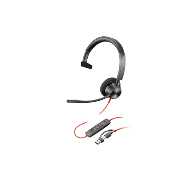 HP Poly Auriculares monoaurales USB-C Poly Blackwire 3310 con certificación de Microsoft Teams + adaptador USB-C/A