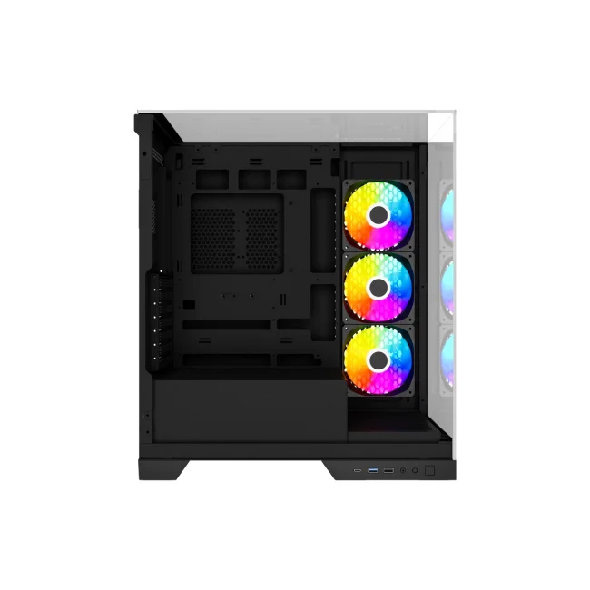 GABINETE OCELOT GAMING GLASS HUNTER 3 / MID TOWER /ATX, M-ATX, ITX LISTO PARA MB BTF / PANEL LATERAL, FRONTAL Y SUPERIOR DE CRISTAL TEMPLADO/ INCLUYE 3 VENTILADORES / ENFRIAMIENTO LIQUIDO HASTA 3600MM / GPU HASTA 400MM / COLOR NEGRO/USB TIPO C image 7