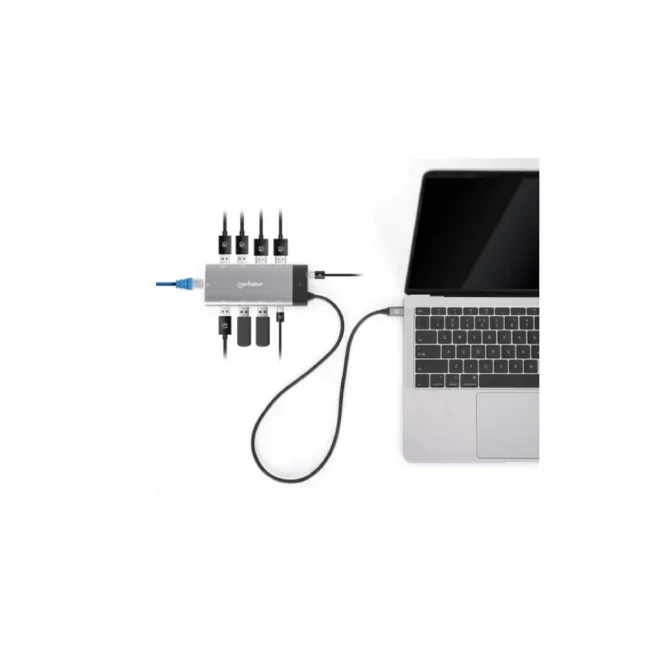 Manhattan 130714 base para laptop o replicador de puertos Alámbrico USB 3.2 Gen 2 (3.1 Gen 2) Type-C Gris image 3