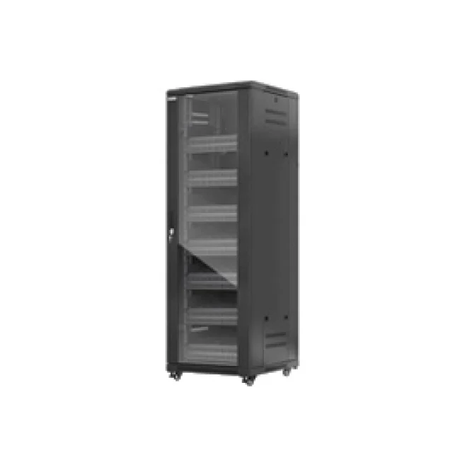 Intellinet Gabinete 19" Pro Line con extractores de aire, 38U, Frente de 600 mm, unidad de ventilación con dos extractores de aire instalados en el techo, profundidad de 600 mm, Ensamblado, negro RAL 9004, Profundidad de instalación útil: ajustable de 150 a 500 mm (5.91 a 19.69 pulg.)
