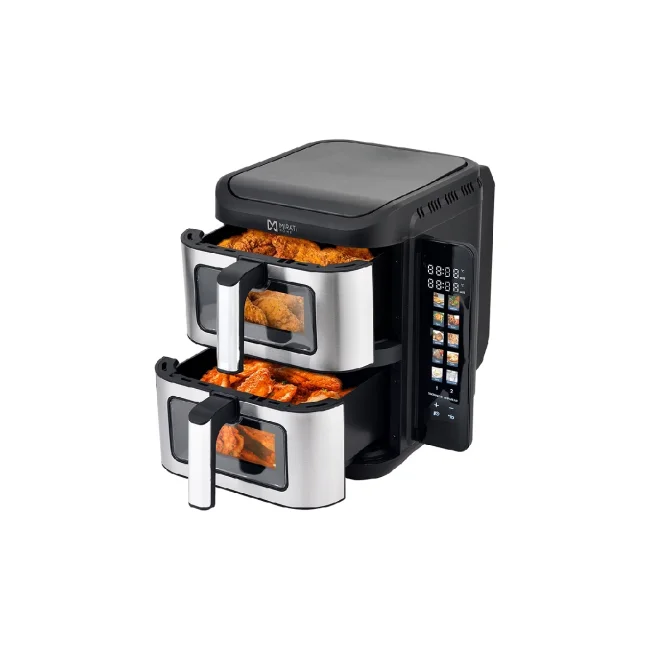 FREIDORA DE AIRE DOBLE MIRATI DE 11 LITROS TOTALES CUENTA CON 2 CANASTAS DE 5.5L CADA UNA CON VENTANA, PANEL A COLOR Y RETRACTIL REGULACION DE TEMPERATURA INDIVIDUAL, 1800W, TEMPERATURA DE 60C-200C image 4