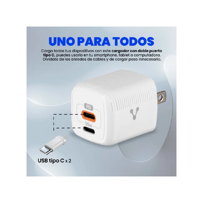 CARGADOR PARED VORAGO AU-355 FAST CHARGE 2 X USB-C 30W BLANCO image 4