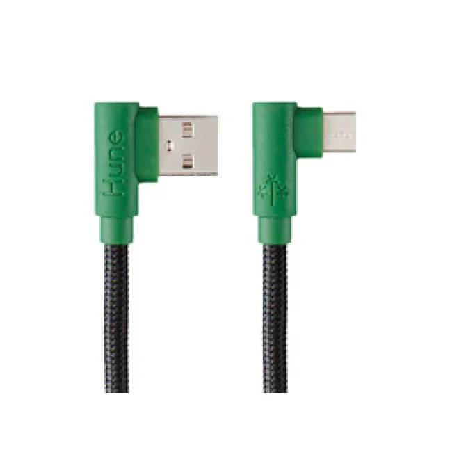 CABLE MICRO USB TIPO C HUNE HIEDRA SUSTENTABLE TRENZADO CARGA RAPIDA Y DATOS 90ª  1.2M (BOSQUE)