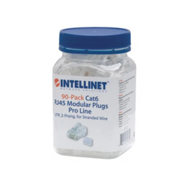 Intellinet PLUG RJ45 CAT6 MULTIFILAR UTP BOTE 90 PZAS ORO 50-MICRAS PRO