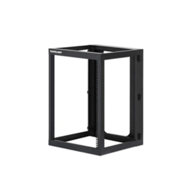 Intellinet Rack abierto de 19" para montaje en pared, 4 postes, 15U, Marco abatible, 15 Unidades, 600 mm de profundidad, ensamblado, negro RAL 9004