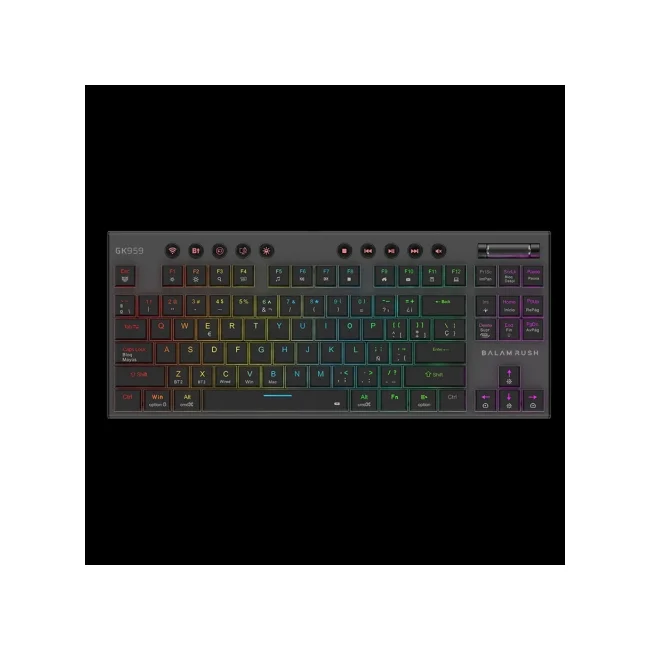 Teclado BALAM RUSH Gamer Mecánico Multidispositivo Dominate Expert GK959 / 2.4 MHz + 2 modos Bluetooth / TKL+ Estructura Aluminio + Perilla y Botones Multimedia + Teclas Doble Inyección + Switch Café Intercambiables + RGB Dinámico / Recargable / Legend Ne image 3