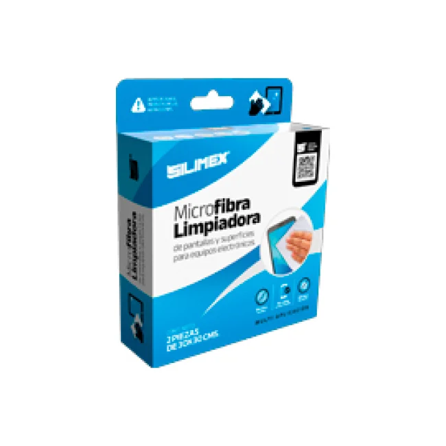 MICROFIBRA LIMPIADORA | SILIMEX | TOALLA SECA ELECTROESTATICA | PARA LIMPIEZA DE PANTALLAS Y CARCASAS DE EQUIPOS ELECTRONICOS | 30X30 CM | 2 PIEZAS