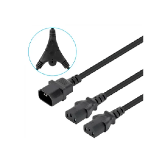 Manhattan Cable de alimentación divisor en Y, un conector C14 a 2 x C13, 1.8 m, Cable de alimentación doble con dos conectores C13 hembra a C14 macho, 10 A, 250 V, alimenta dos dispositivos desde un PDU o toma de un UPS, negro