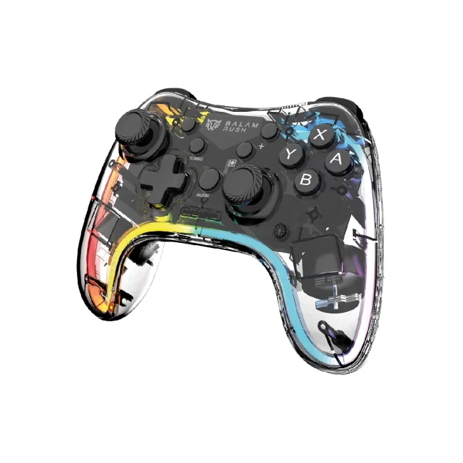 Gamepad BALAM RUSH Inalámbrico Kontrol Glow SW G600 / Bluetooth 5.0 / Compatible con Nintendo Switch + Lite + Oled + Android + IOS + Pc + Vibración Dual + Axis Gyro + Funciones Turbo + RGB / Recargable / Azender Neón - Transparente image 4