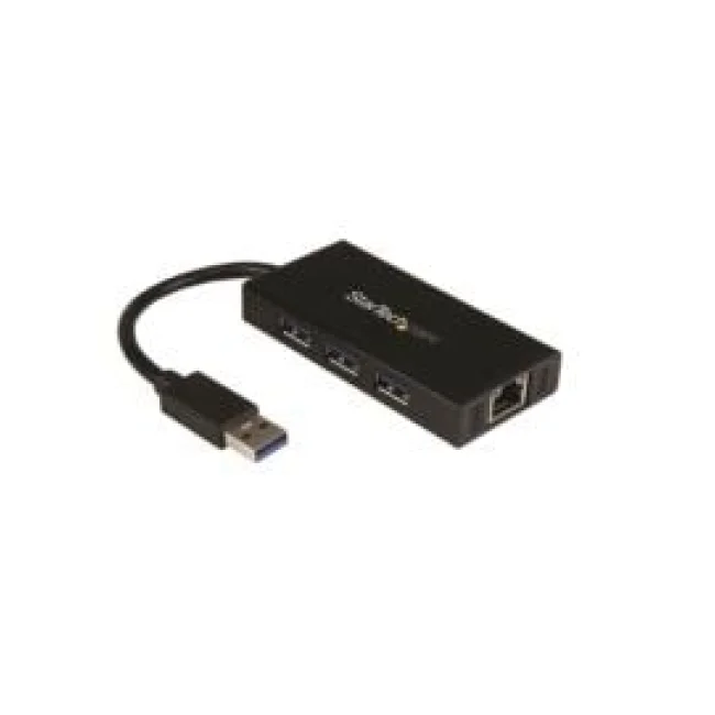 StarTech.com Hub USB 3.0 de Aluminio con Cable - 5Gbps - Concentrador de 3 Puertos USB con Adaptador de Red Ethernet Gigabit