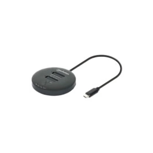 Manhattan Estación de acoplamiento y clonación de SSD M.2 NVMe. Base para duplicar o acceder a unidades M.2, con cable integrado USB-C SuperSpeed+ a 10 Gbps (USB 3.2 Gen 2), para unidades SSD 2230/2242/2260/2280/22110 con llave M o llave B+M, negro