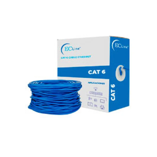 BOBINA DE CABLE DE RED EC LINE EC-NC1000-55305, AZUL, 305 MTS, CAT 6 UTP, USO INTERIOR, CUBIERTA DE PVC, 100% COBRE