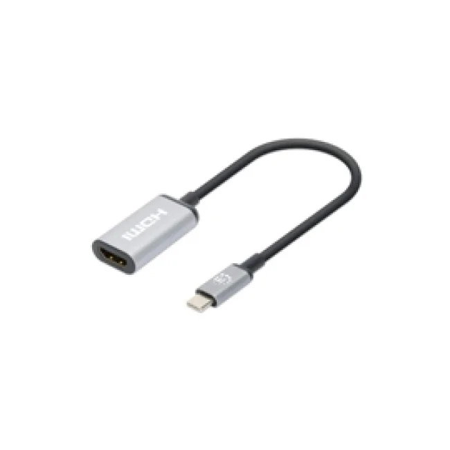 Manhattan 153706 adaptador de cable de vídeo 0.15 m USB Tipo C HDMI Tipo A (Estándar) Negro, Plata