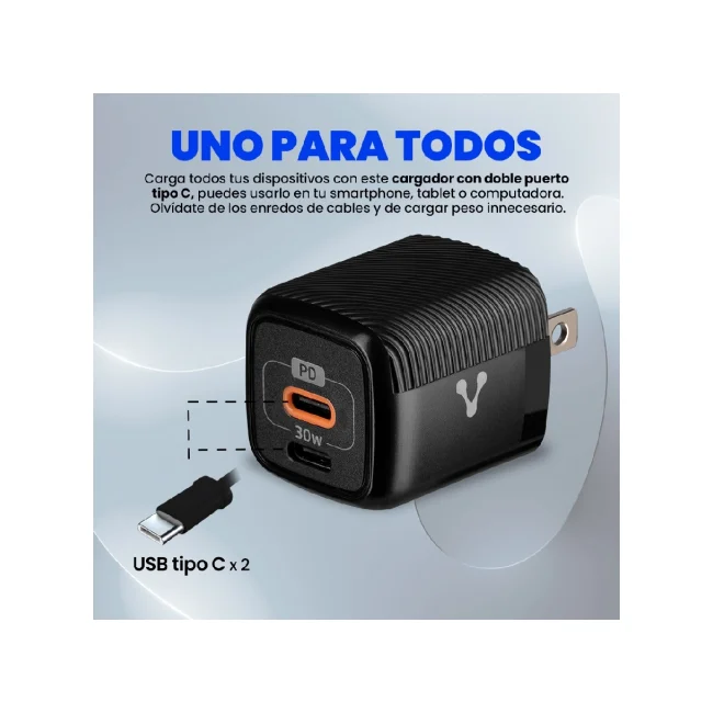 CARGADOR PARA PARED AU-355 FAST CHARGE 3.0 A 1 USB C 30W NEGRO image 3
