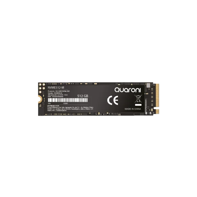 UNIDAD DE ESTADO SOLIDO M.2 NVME QUARONI/512GB/PCIE/3.0X4/LECT 2000MB/S/ESCRIT 1600MB/S